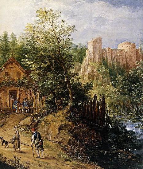 Pieter van Gunst Mountain Valley with Inn and Castle China oil painting art